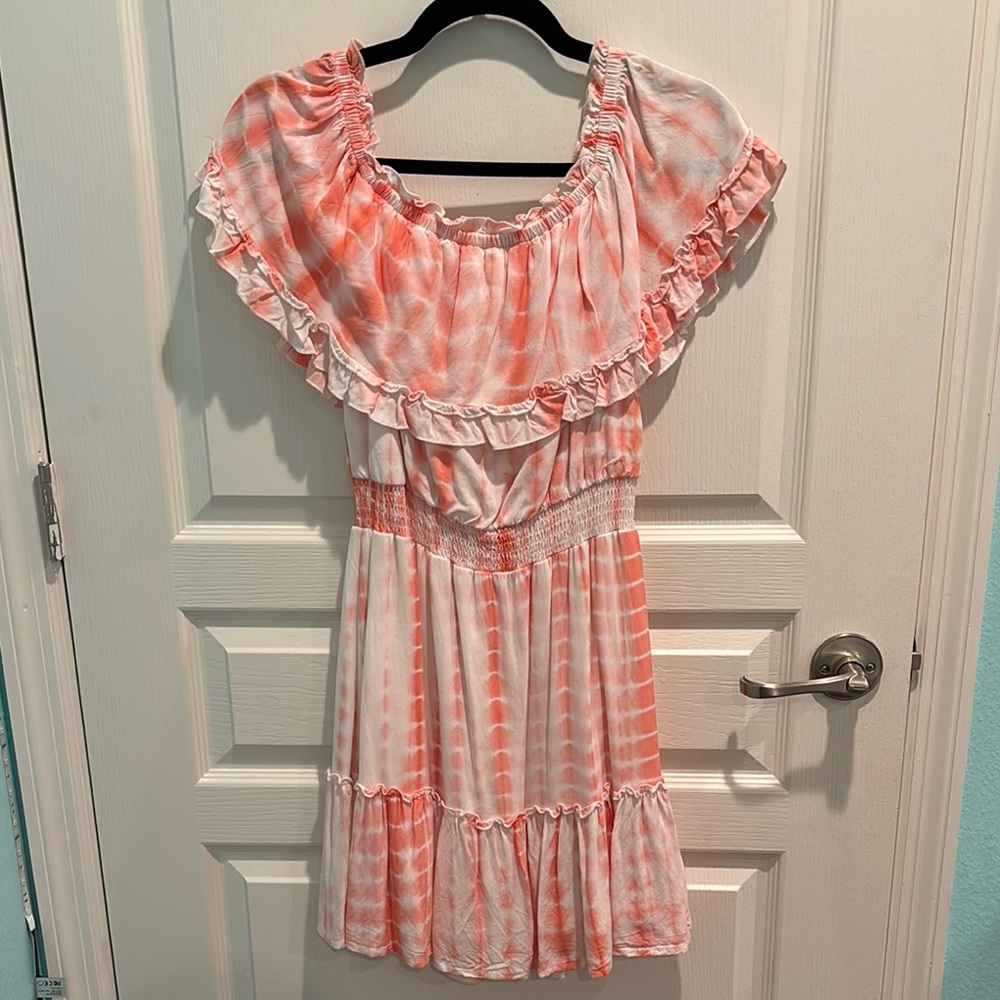 Coral and White Ruffled Dress